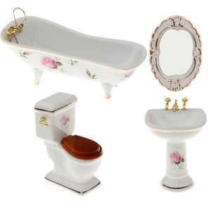 Bebek Aksesuarları 1 12 Dollhouse Mini Mobilya Seramik Banyo Set Tuvalet Küvet Lavabo 5 230520