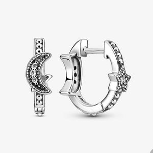 Crescent Moon Stars Pandora için boncuklu kasnağı küpeleri otantik gümüş parti küpe seti tasarımcı takı kadınlar için orijinal kutu ile hediye küpe