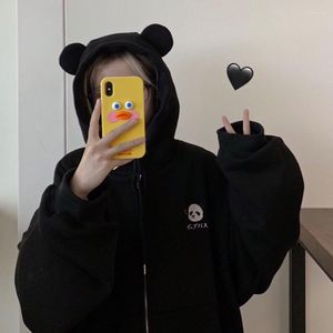 Kadın Hoodies Houzhou Kawaii Panda Kulak Zip Up Hoodie Siyah Harajuku Zipper Sweatshirts Kızlar Uzun Kollu Kore Koreli Moda Kadınlar Sevimli Sonbahar