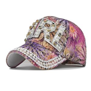 Шариковые шапки красочные принты бейсболка для женщин Hip Hip Girl блестящие хрустальные жемчужины