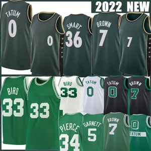 2023 Yeni Yama Basketbol Formaları 0 33 7 36 Jayson Tatum Larry Bird Jaylen Brown Marcus Smart Kevin Garnett Paul Pierce City Gömlek Green Edition Jersey