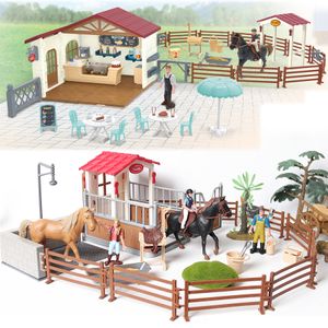 Eylem Oyuncak Figürleri Simülasyon At Hayvanları Çiftliği Model ve Aksesuarlar ile Çocuklar İçin Eğitim ile Ahır Rider Cafe Oyun seti 230520