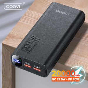 Cell Phone Power Banks QOOVI Power Bank 20000mAh Portable PD 20W Fast Charging Poverbank Mobile Phone External Battery Powerbank For iPhone
