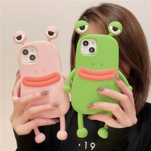 3D Frog Silikon Telefon Kılıfları İPhone 14 13 12 12 11 Pro Max Cartoon Sevimli Tasarım Kız Koruyucu Moda Kapağı 1 PC