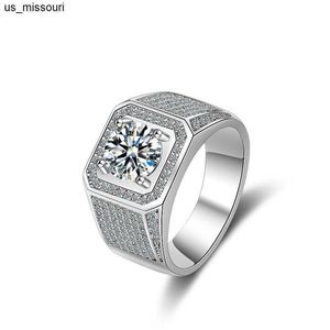 Кольца полоса настоящий кольцо Moissanite для мужчин стерлинговое серебро 2 круглые бриллианты обручальное кольцо мужское свадебное украшение J230522