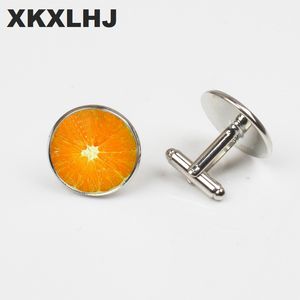 XKXLHJ 2018 Yeni Moda Orange Slice Kufflinks Turuncu Kollu Bağlantı Meyveler Kelepçeler Kadınlar için Yuvarlak Kelepçe