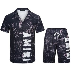 Conjunto masculino de camisa e shorts Amirs novo verão casual estampado camisa havaiana curta conjunto de terno masculino estampado além de agasalhos casuais camisa havaiana e manga curta