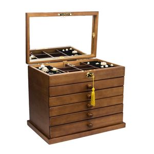 Коробки Шкатулка-органайзер в китайском стиле, деревянный ящик для хранения аксессуаров, большая винтажная шкатулка в стиле ретро, высокая вместительность, роскошная твердая древесина