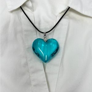 Кокер Большой голубой стеклянный сердечный ожерелье небо пухлый подвес