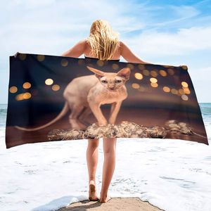 Взрослые негабаритные пляжные полотенце сфинкс кот песок -доказательство микрофибры Женское пляжное полотенце быстрое сухое легкое туристическое полотенце для любителей домашних животных