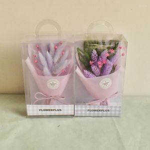 Flores decorativas Mini Buquê de Flores Seco do Dia dos Namorados Preserve Floral para Decoração de Casa Festival com Caixa de Presente