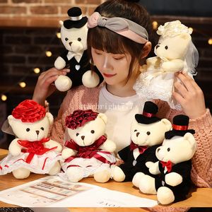 2pcs/лот 15см Kawaii Teddy Bear New Styles мягкие плюшевые игрушки милая пара фаршированная животная кукла фэнтези -жених жених Рождественский свадебный подарок на день рождения