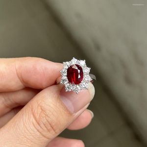 Anelli a grappolo Meisidian 18K White Pure Gold G VS Real Diamond 3 Natural Original Mozambique Ruby Women Fashion Ring