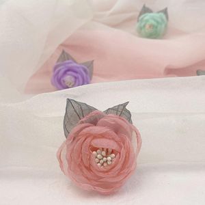 Flores decorativas 1pcs 6cm de moda cetim chiffon para acessórios para cabelo diy tecidos de tecido de buquê de casamento de decoração da cabeça do buquê da cabeça