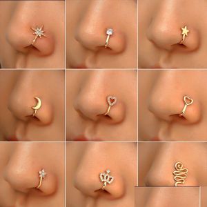 Body Arts Copper Fake Piercing Jewelry Nose Ring Heart Star Crown Clip On Ear Clips Cuff Earring For Women Girl Gift Drop Delivery H Dhaiv