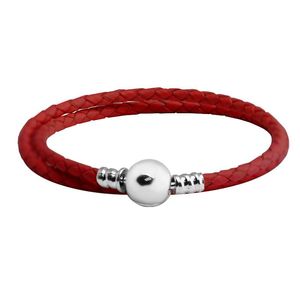Braccialetti di fascino argento sterling 925 braccialetto rosso tondo rosso bracciale in pelle doppia per donne bestiame bestiame pulseras all'ingrosso
