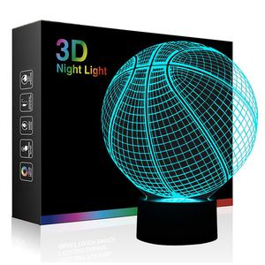 Balls 3D-Nachtlicht mit optischer Täuschung, 7 LED-Farbwechsellampe, kühles, weiches Licht, sicher für Kinder, Lösung, Albträume, Basketball, Sport, 230523