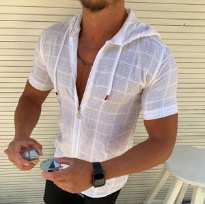 Erkek tişörtleri moda uzun/kısa kollu kapüşonlu fermuar t shirt erkekler giyim yaz düz renkli gündelik ekose açık dikiş th 230522