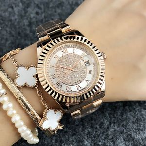 Смотреть высококачественные модные бренды часы женского женского хрустального стиля металлическая стальная группа Quartz Calendar Watch Watch