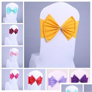 Sashes Bowknot Elastic Shine Diamond Ring Buckle Bandage El Wedding Chairs Back Decoration Chair Ers Drop Delivery Home Garden Textil Dhqit