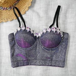 Kadın Tankları Cupnaya Rhinestones Kadın Seksi Mor mahsul üst yaz Budier Korse Kısa Cefisole Bralette Yelek Striptizcileri Dance Clubwear