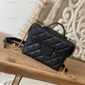 0A Ayna Kaliteli Tasarımcılar 17.5cm Küçük Makyaj Çantası Lüks Kadın Gerçek Deri Kutu Çanta Damarlı Dana Derisi Kapitone Flap Çanta Çipli Crossbody Siyah Omuz Çantası