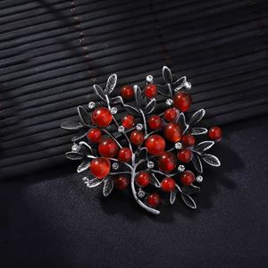 Булавки брошью Morkopela Red Stone Trees Brook Natural Stone Brooches Vintage Bouquet Cliping Clip Brooches and Pins G220523