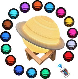 Светодиодный Saturn Night Light 3D -печать 15 см 16 цветов сатун прикроватная лампа с подставкой, удаленное контроль с сенсорным управлением USB.