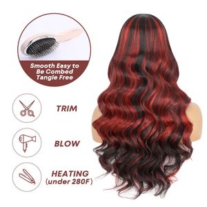 Nxy Highlight красный цвет объемная волна парик фронта шнурка для чернокожих женщин бордовые блики длинные волнистые парики шнурка с волосами младенца 230524