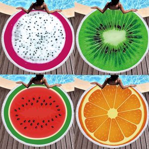 Frutas verão melancia laranja kiwi banheira de praia toalha redonda manta do mar kawaii yoga tapete de piquenique absorvente manto manteau