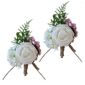 Dekoratif çiçekler 2 adet düğün korsage gül dekor gelin dekorasyon iş ipek çiçek broş adam yaratıcı