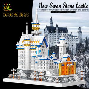 Блоки Huiqibao 3000pcs Mini Swan Stone Micro Castle City Architecture Model Blosts Blusts Street View Diamond Bricks Toys Children 230523