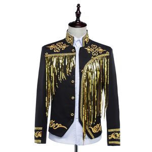 Erkek Pullu Püskül Ceket Stand Yasağı İnce Fit Fringe Coat Stage Kostüm Bar Şarkıcı Sizli Siyah Beyaz Performans Ceketleri Dansçı Takım Gece Kulübü Kostüm