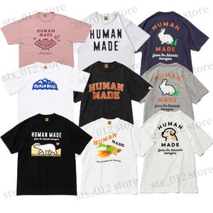 Erkek Tişörtler İnsan Yapımı İngilizce Mektup Karikatür Baskı Kısa Kollu Yalnız Pamuk Gevşek Tees T230524