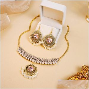 Серьги набор ожерелья Boho Retro Golden for Women Luxury Mticolor Gemstone Tiny циркон белые бусины подвесные ювелирные наборы Dhgarden dhn9v