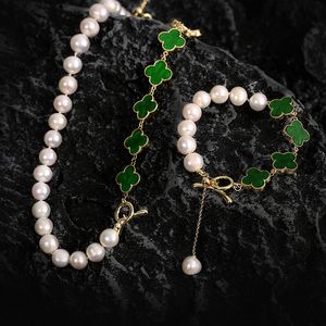Halsketten mit natürlichen Süßwasserperlen, Halskette, Schmuck für Frauen, Geschenk, modisches vierblättriges Kleeblatt, Halskette, Armband 230524