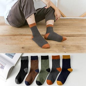 Erkek Çorap Moda Erkekler Sıradan Pamuk Çorap Janpanese Style Dikey Çizgili Patchwork Renk Yumuşak Nefes Alabilir Rahat Bussiness Soxs