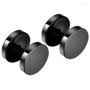 Saplama küpeleri 1 çift paslanmaz çelik erkekler sahte siyah kulak sedye tıkaçları dolandırıcı halter tasarım genişliği 6mm-14mm küpe