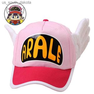 Ball Caps Anime Dr.Slump Cosplay Snapback Caps Arale Baskı Melek Kanatları Yetişkin Çocuklar İçin Sevimli Beyzbol Şapkası Şeker Renk Net Kafalar Yp010 L230523