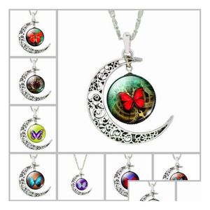Подвесные ожерелья прекрасное время ожерелье для драгоценного камня Женщина, продавая бабочку, стекло GSFN574 с цепной смесь