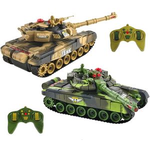 Electric/RC Car 1 14 Шкала дистанционного управления боевые танки Set 2 Pack Gaming военные боевые танки звуки светодиодные светильники Подарочная игрушка для детей 230525