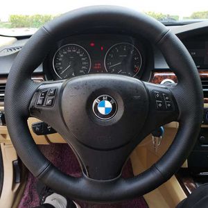 Custom Fit Black Leather Steering Wheel Cover for BMW E90 320i 325i 330i 335i E87 120i 130i 120d