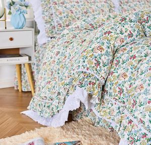 Yatak takımları pastoral çiçek fırfır dantel ikiz tam kraliçe kral pamuk tek çift yatak klothes yatak elbise yastık kılıfı yorgan kapağı