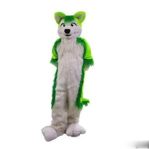Lobo verde Husky Dog Fursuit Mascote Costume Cartoon Mascote Costume Publicidade Vestido Partem
