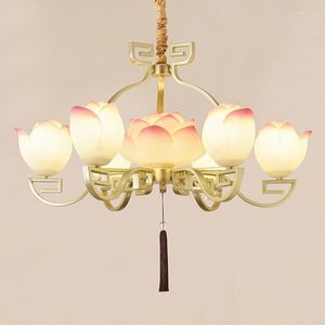 Подвесные лампы китайский классический лотос люстра светильника винтажные потолочные потолочные лампы светодиодные светильники