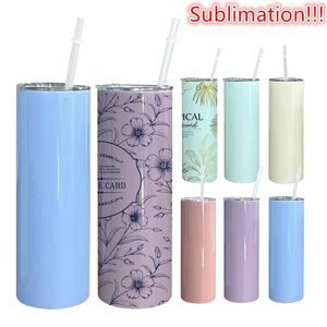 20oz Sublimation Colored Straight Tumbler Blank Macaron Stainless Steel Tumbler DIY Straight Cups Travel Coffee Mug NEW Arrivals