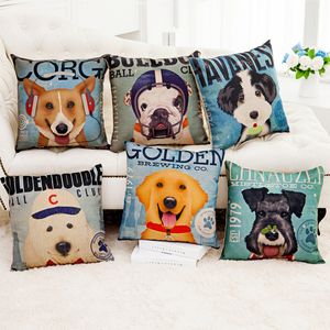 Niedlicher Haustier-Hunde-Druck-Kissenbezug, Hanfimitat, quadratisches Sofa-Hold-Kissenbezug, amerikanisches Dekokissen