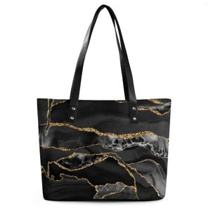 Akşam çantaları parıltılı mermer çanta siyah ve altın mermerler plaj çantası kadınlar kawaii omuz baskı cep pu deri alışveriş