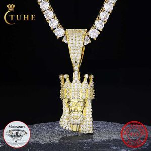 RTS Servis Bling Fine Jewelry 925 STERLING Gümüş VVS Moissanite Diamond Buzlu Buzlu İsa Kral Kolye GRA Sertifikası