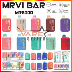 Orijinal Mrvi Bar 6000 Puffs Tek Vape Kalem E Sigara Şarj Edilebilir 650 mAh Pil Ile Önceden Doldurulmuş 13 ml Pod Bavul Kutusu VS Lost Mary